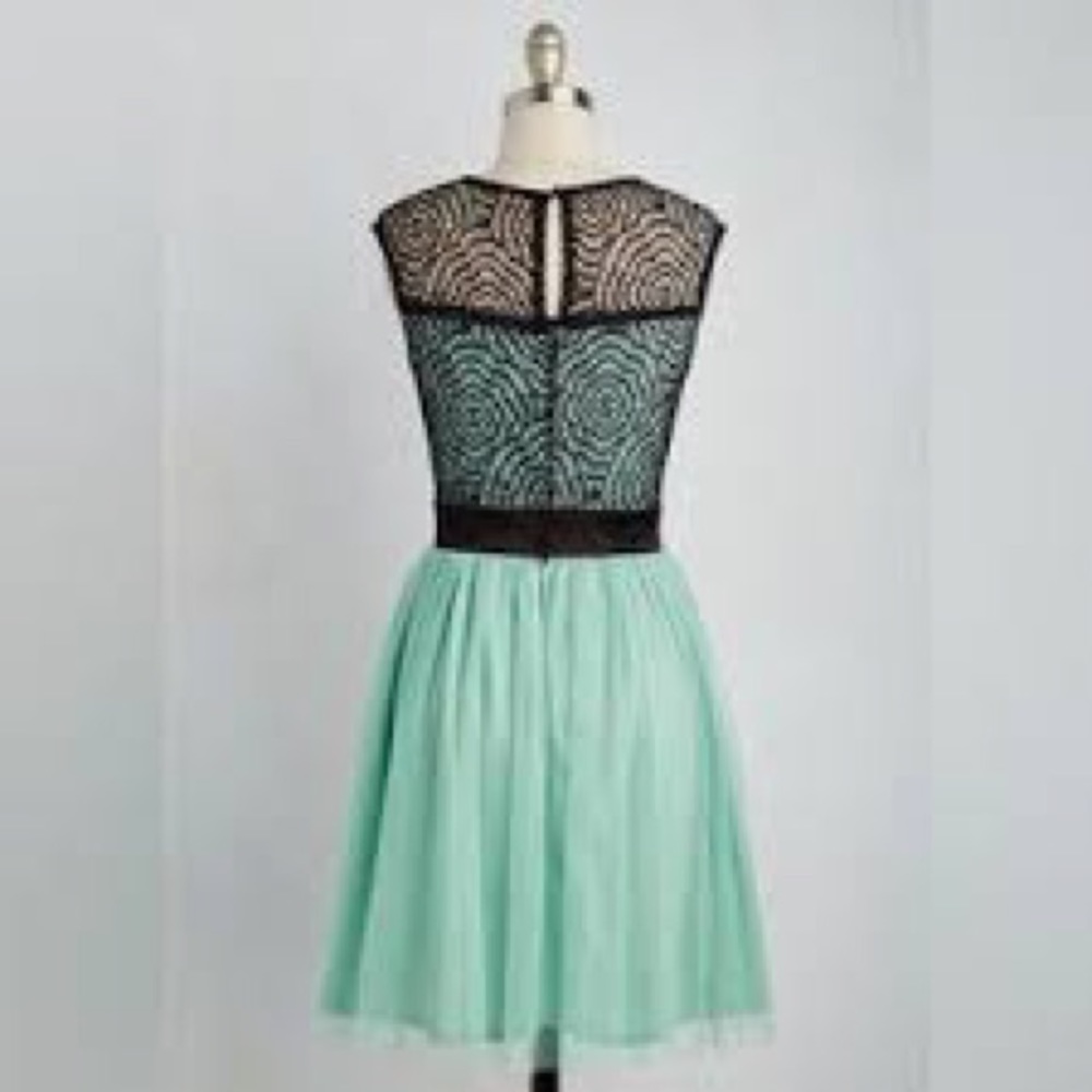 ModCloth Starlet's Web Turquoise Tulle Black Lace Fit-and-Flare Dress - Picture 13 of 16